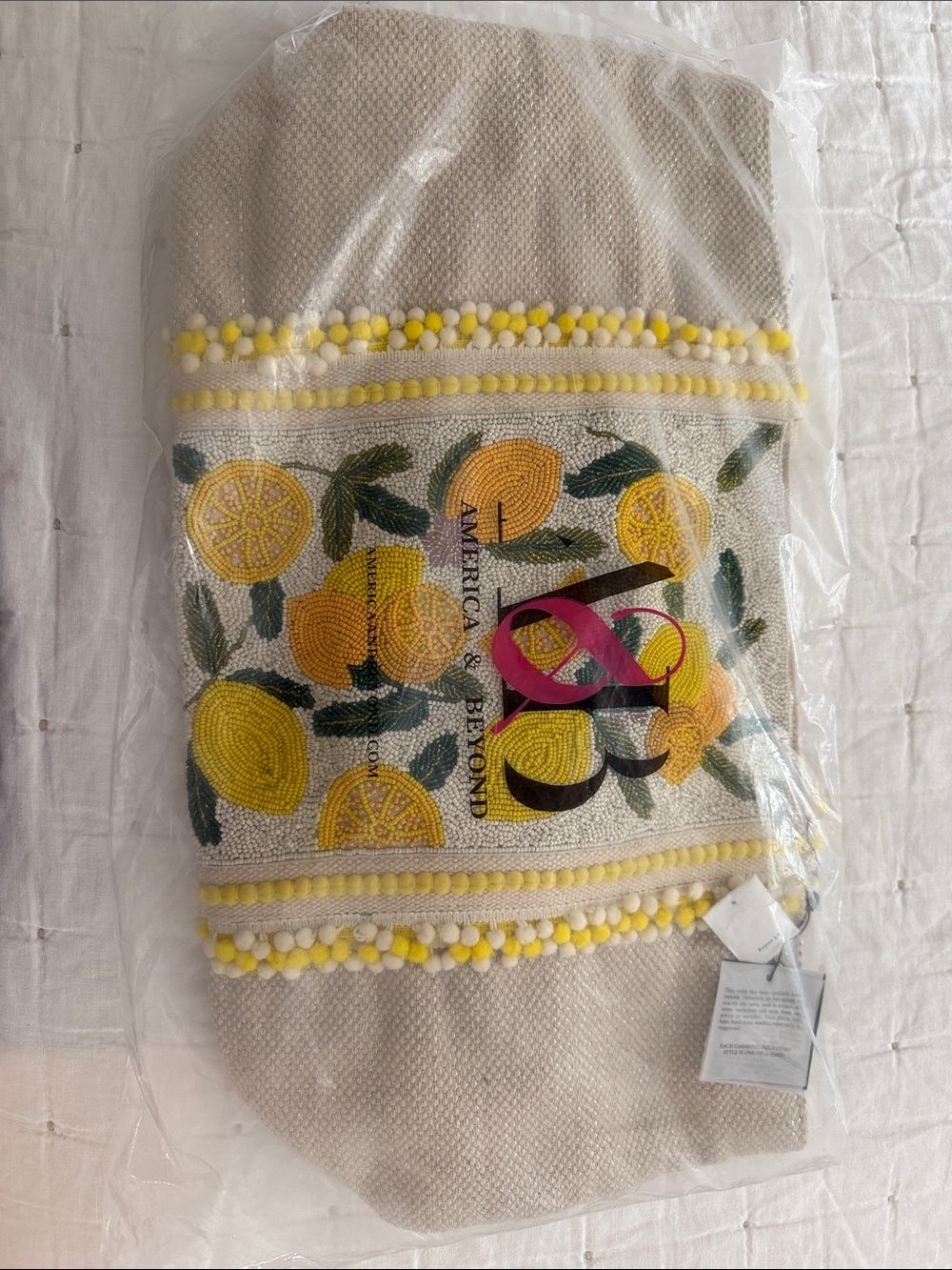 America & Beyond Make Lemonade hand-beaded tote,